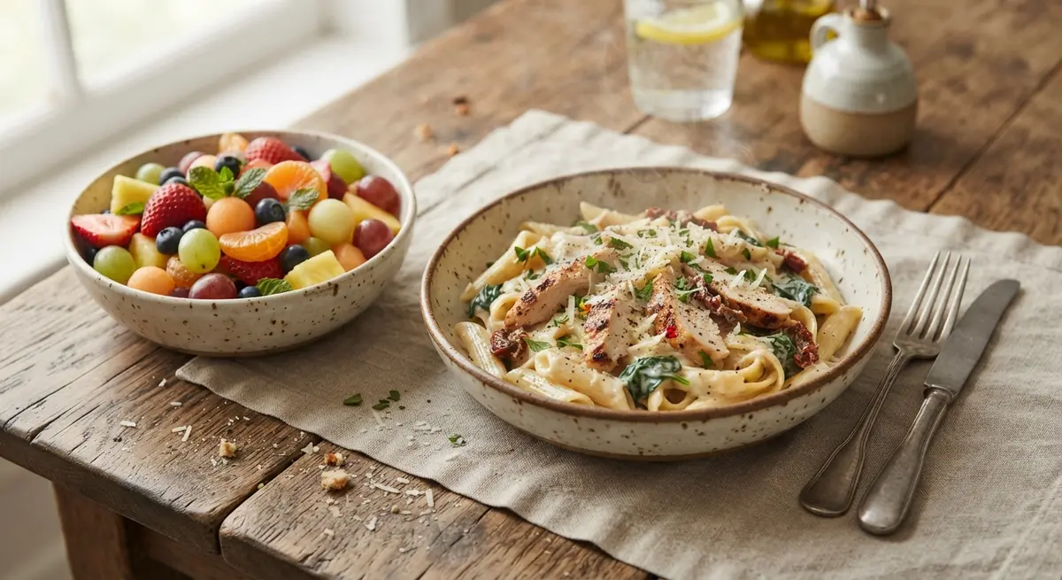 Leftover Chicken Alfredo + Fruit Lunchbox